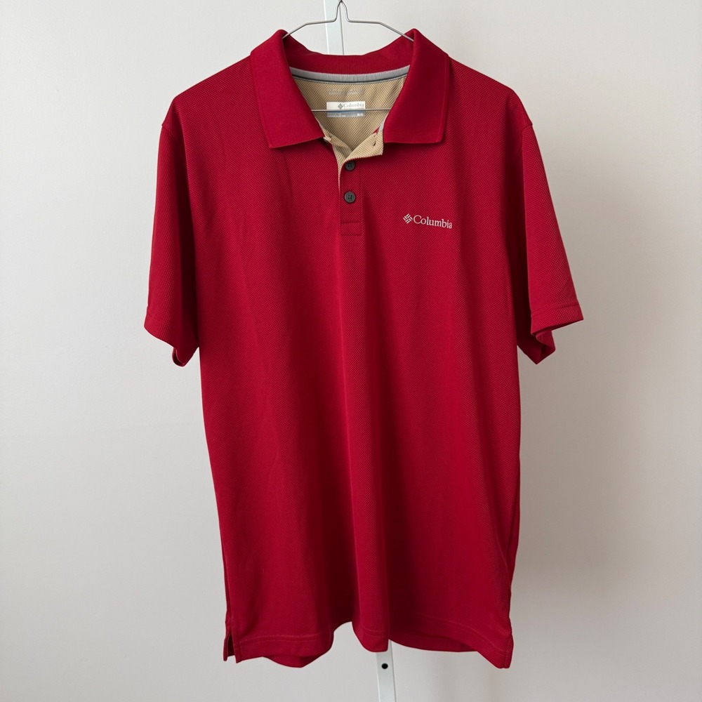Columbia sz M Omni-Wick Polo Shirt Red Performance Preppy‎